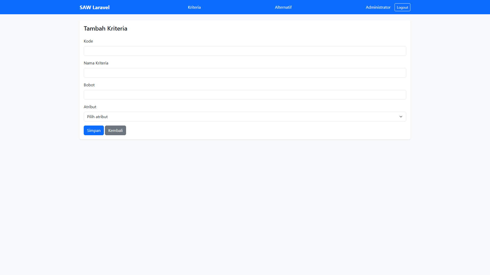 Tutorial Saw Laravel Kriteria Tambah