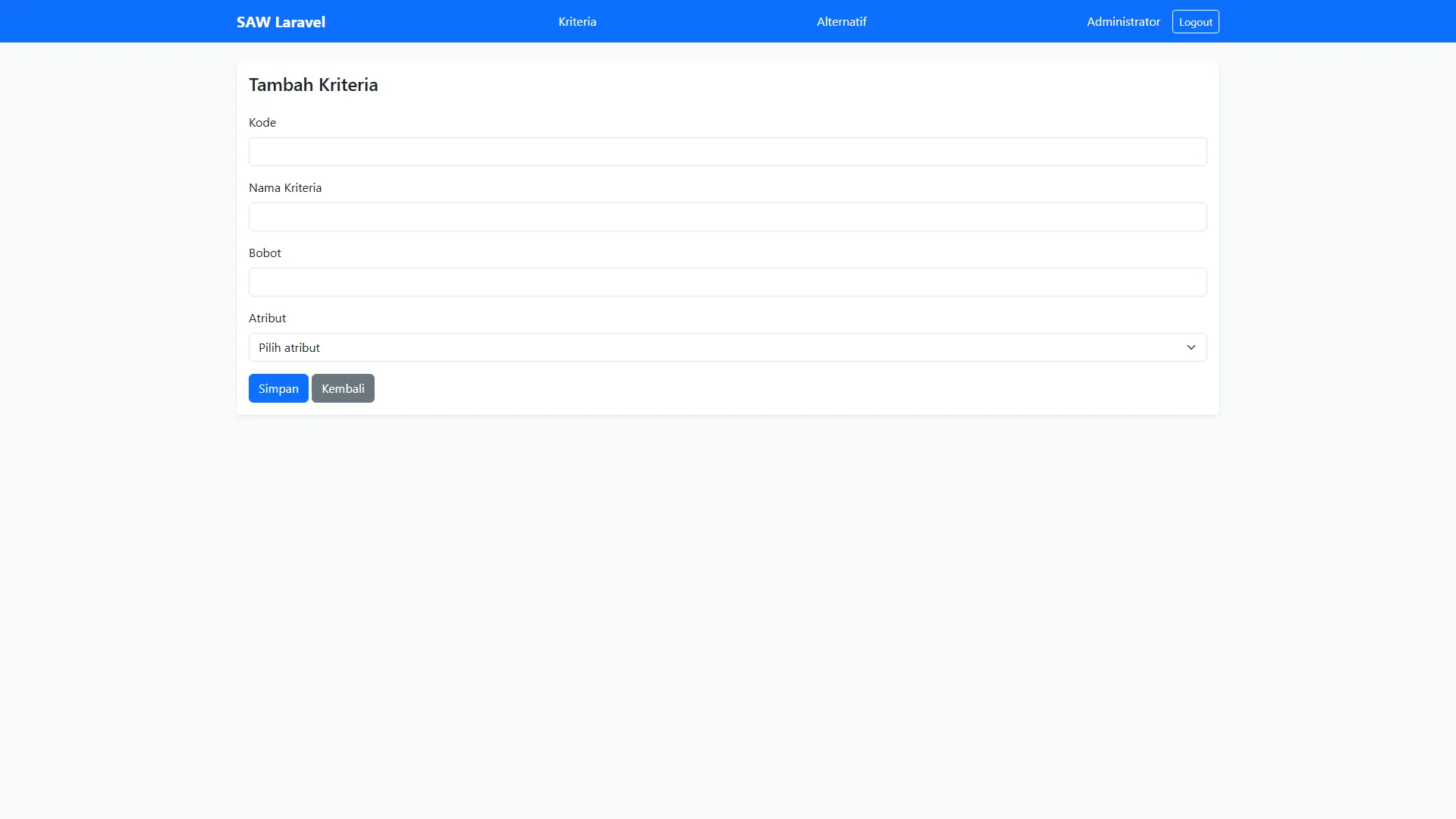 Tutorial Saw Laravel Kriteria Tambah