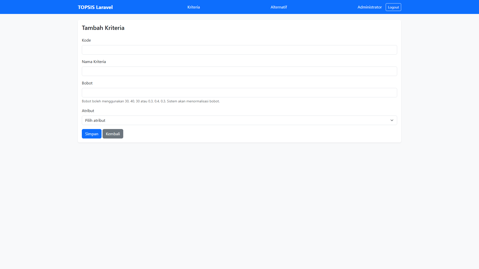 Tutorial Topsis Laravel Kriteria Tambah