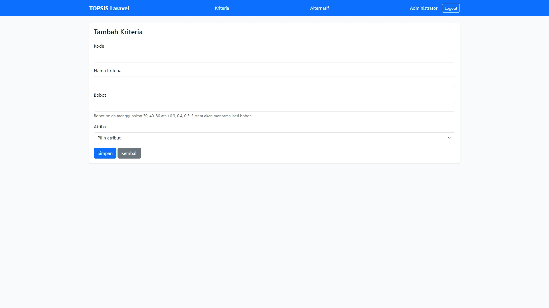 Tutorial Topsis Laravel Kriteria Tambah