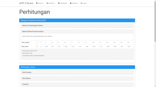 Source Code SPK Metode AHP Z-score PHP