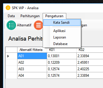 Weighted Product VB.Net Pengaturan