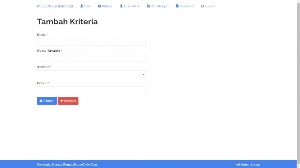 MOORA CI Kriteria Tambah