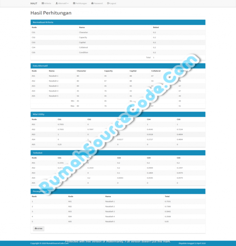 Source Code SPK Metode MAUT PHP
