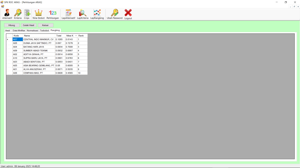 Source Code SPK Metode ROC ARAS VB