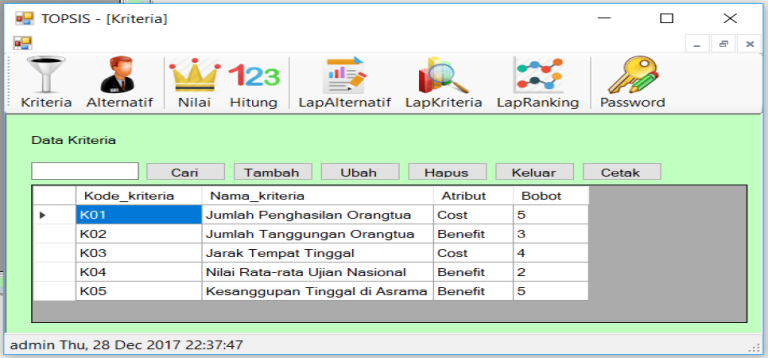 Source Code SPK Metode TOPSIS C Sharp (C#)